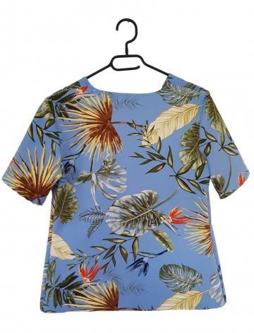 Botanische blaadjes blauw km achter