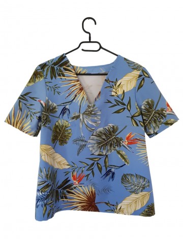 Botanische blaadjes blauw km voor